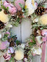 Load image into Gallery viewer, Peppermint Pink Pomwreath - approx 35cm.