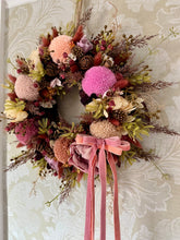 Load image into Gallery viewer, Sun Kissed Pinks Pomwreath- recommended for indoor use - approx 28cm.