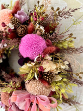 Load image into Gallery viewer, Sun Kissed Pinks Pomwreath- recommended for indoor use - approx 28cm.