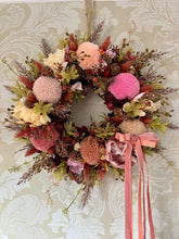 Load image into Gallery viewer, Sun Kissed Pinks Pomwreath- recommended for indoor use - approx 28cm.