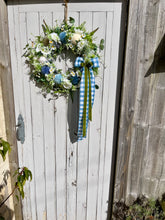 Load image into Gallery viewer, Blue Checked Ribbon Pomwreath - approx 35cm in size.

