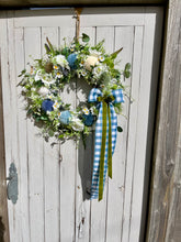 Load image into Gallery viewer, Blue Checked Ribbon Pomwreath - approx 35cm in size.
