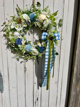 Load image into Gallery viewer, Blue Checked Ribbon Pomwreath - approx 35cm in size.
