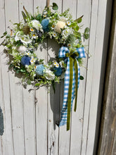 Load image into Gallery viewer, Blue Checked Ribbon Pomwreath - approx 35cm in size.
