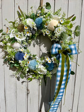 Load image into Gallery viewer, Blue Checked Ribbon Pomwreath - approx 35cm in size.
