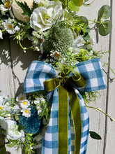 Load image into Gallery viewer, Blue Checked Ribbon Pomwreath - approx 35cm in size.

