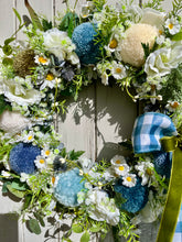 Load image into Gallery viewer, Blue Checked Ribbon Pomwreath - approx 35cm in size.
