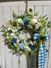 Load image into Gallery viewer, Blue Checked Ribbon Pomwreath - approx 35cm in size.
