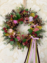 Load image into Gallery viewer, Raspberry Cottage Garden Pomwreath - approx 25cm.
