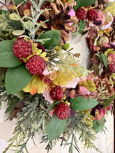 Load image into Gallery viewer, Raspberry Cottage Garden Pomwreath - approx 25cm.
