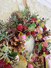 Load image into Gallery viewer, Raspberry Cottage Garden Pomwreath - approx 25cm.
