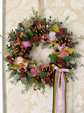 Load image into Gallery viewer, Raspberry Cottage Garden Pomwreath - approx 25cm.

