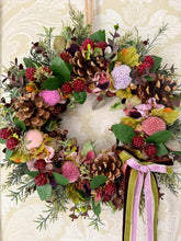 Load image into Gallery viewer, Raspberry Cottage Garden Pomwreath - approx 25cm.
