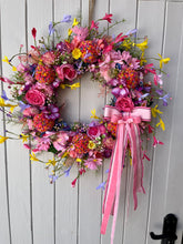 Load image into Gallery viewer, Pink Cottage Garden Pomwreath - approx 35cm
