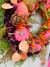 Load image into Gallery viewer, Pink Pumpkin Pomwreath - approx 35cm.
