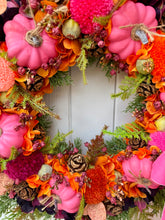 Load image into Gallery viewer, Pink Pumpkin Pomwreath - approx 35cm.
