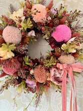 Load image into Gallery viewer, Sun Kissed Pinks Pomwreath- recommended for indoor use - approx 28cm.
