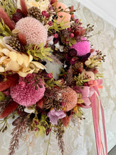 Load image into Gallery viewer, Sun Kissed Pinks Pomwreath- recommended for indoor use - approx 28cm.
