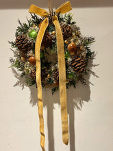 Load image into Gallery viewer, Petite Christmas Caramel Pomwreath - approx 15cm - removable ribbon included.
