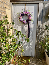 Load image into Gallery viewer, Parchment Pinks &amp; Purple Pomwreath - approx 35cm in size.
