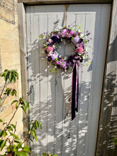Load image into Gallery viewer, Parchment Pinks &amp; Purple Pomwreath - approx 35cm in size.
