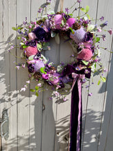 Load image into Gallery viewer, Parchment Pinks &amp; Purple Pomwreath - approx 35cm in size.
