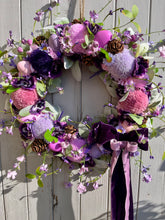Load image into Gallery viewer, Parchment Pinks &amp; Purple Pomwreath - approx 35cm in size.

