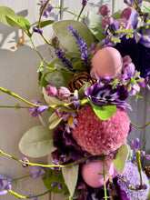 Load image into Gallery viewer, Parchment Pinks &amp; Purple Pomwreath - approx 35cm in size.
