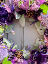 Load image into Gallery viewer, Parchment Pinks &amp; Purple Pomwreath - approx 35cm in size.

