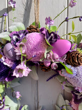 Load image into Gallery viewer, Parchment Pinks &amp; Purple Pomwreath - approx 35cm in size.
